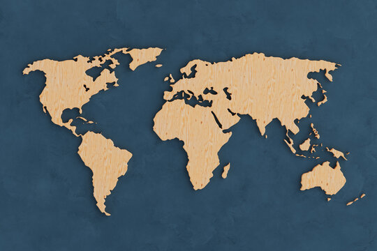 Fototapeta Wooden Earth World Map. 3d Rendering