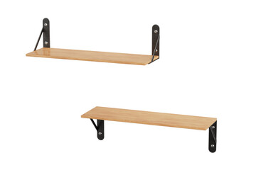 Wooden Wall Shelfs with Bottom and Top Mount. 3d Rendering