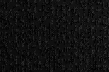 Abstract Black Random Numbers Numeric Characters Background Texture. 3d Rendering