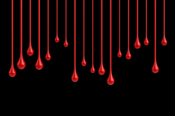 Many Long Red Blood or Paint Drops. 3d Rendering