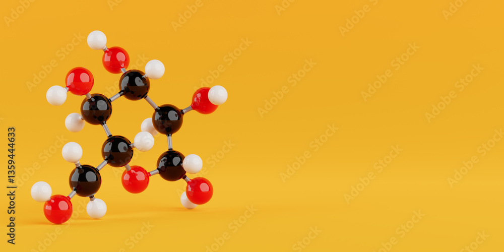 Poster structural model of glucose molecule. 3d rendering