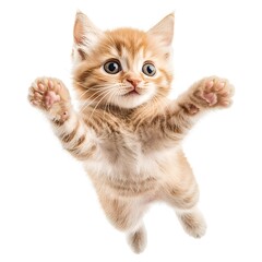 Obraz premium Adorable Ginger Kitten Reaching Up Paws Cute Fluffy Pet Animal
