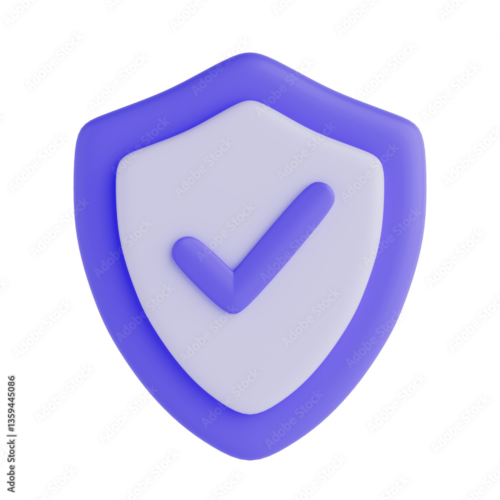 Fototapete Web Protection, Approved, Security and Guaranteed concept.  Lilac Shield Security with Checkmark Icon. 3d Rendering