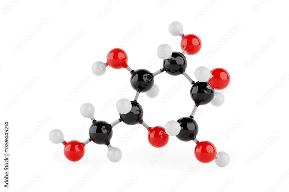 Poster structural model of glucose molecule. 3d rendering