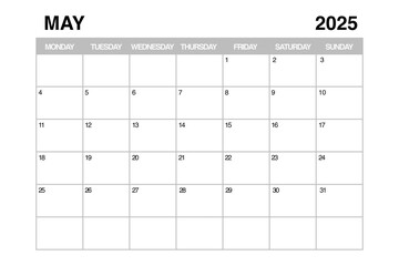 May 2025 Monthly Calendar Planner Template. 3d Rendering