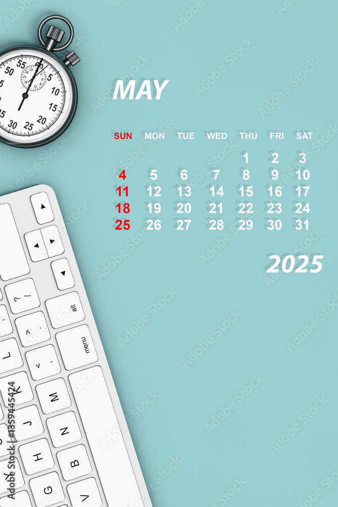 Poster 2025 year calendar. may calendar. 3d rendering