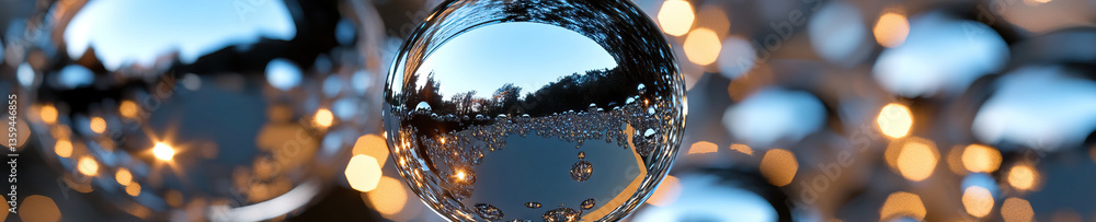 Poster reflective sphere with bokeh background