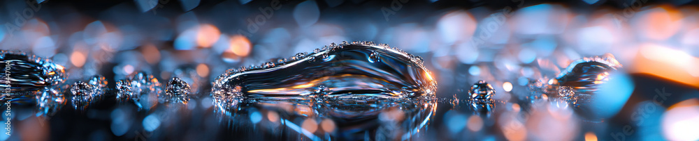 Poster close-up photograph of translucent substance with bubbles and bokeh lighting