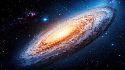 Fototapeta premium Stunning Spiral Galaxy in Deep Space with Bright Core and Colorful Nebulae in Background