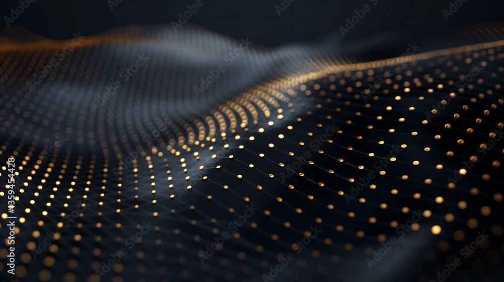 Poster minimalist high-tech background featuring soft glowing dots and smooth motion blur effects, creating