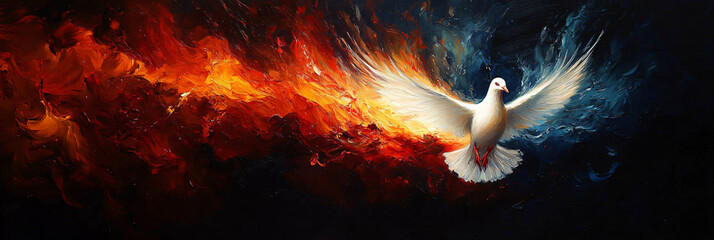 An expressive image of a white dove in flight, symbolizing peace and hope, ideal for spiritual events, church themes, or dynamic artworks for encouragement and inspiration.
