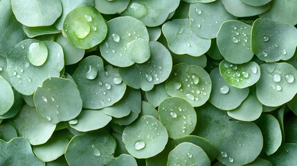 Obraz premium Green Wonders: Dew-kissed leaves in harmonious pattern, showcasing the delicate beauty and refreshing purity of nature.