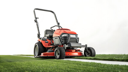 Lawn mower cutting grass on a bright background  