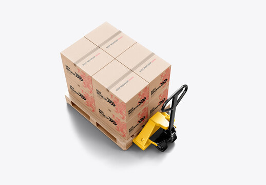 Hand Pallet Truck with Boxes Mockup