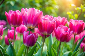 Fototapeta premium field of pink tulips