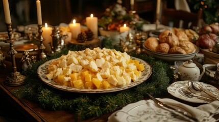 Fototapeta premium Festive, elaborate meal display with diced food