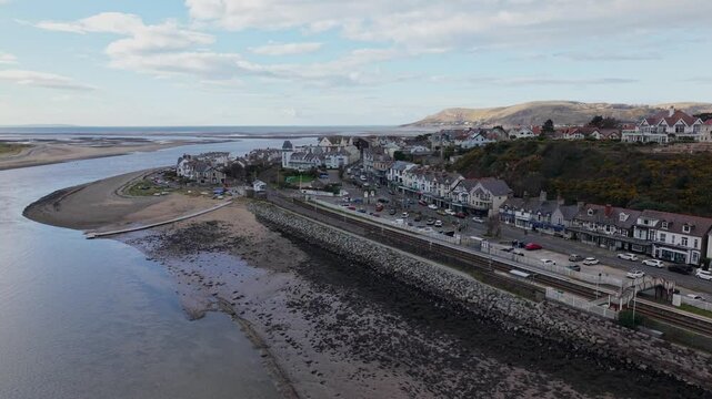 Aerial Drone of Wales Coast Deganwy Beach and River Conwy Estuary