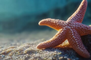 Close-up view of a starfish resting on the ocean floor in stunning 8K resolution, showcasing intricate details