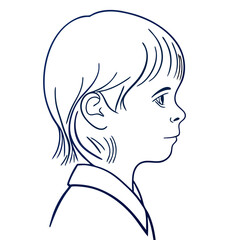 Child profile illustration in blue line art style  