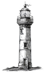 PNG Vintage lighthouse ink drawing