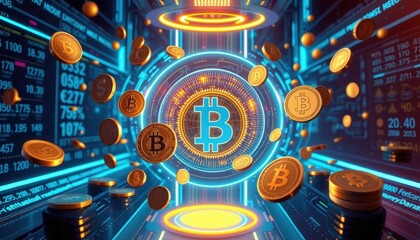 Fototapeta premium Bitcoin Cryptocurrency Digital Currency Futuristic Technology