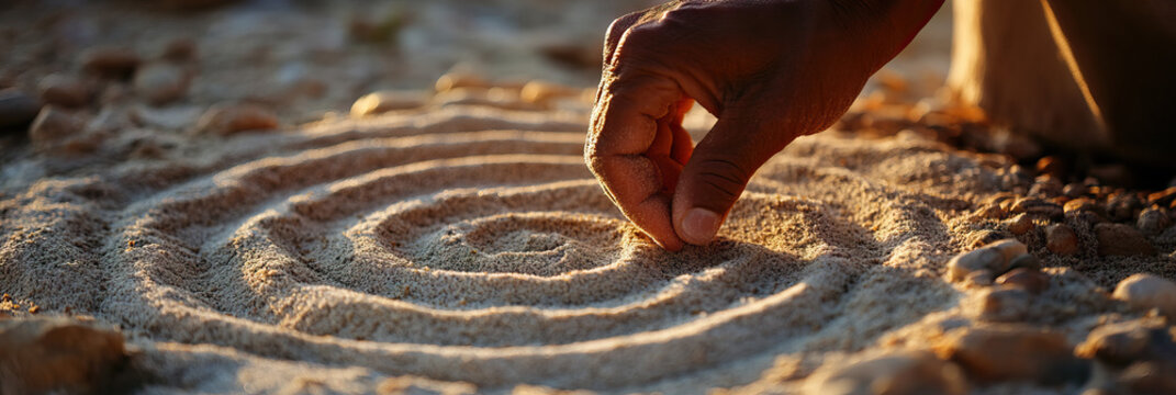 Hand Drawing Concentric Circles in Sand