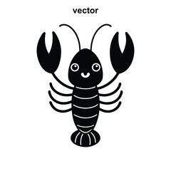 Happy Lobster Cartoon: A cheerful lobster cartoon is depicted in a cute, simplistic black and white style, its smiling face radiating friendliness.