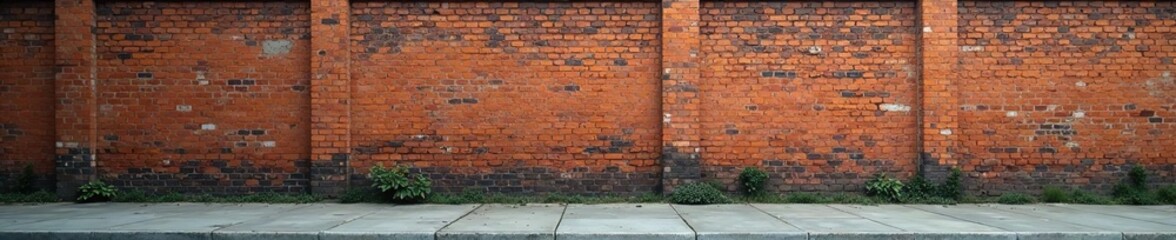 Empty urban street with weathered brick wall,  sidewalk,  urban background