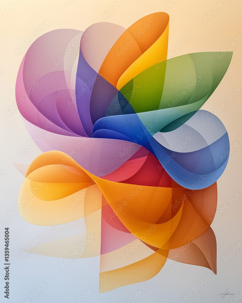 Poster a chaotic wave of intersecting geometries and vibrant strokes illustrating the complexity of joy,
