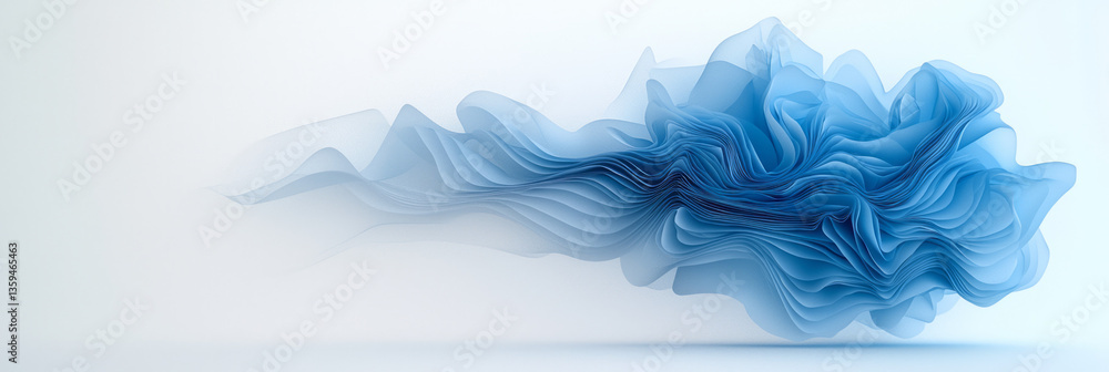 Poster a minimal abstraction of sadness in folded blue forms and soft geometric dissolves,