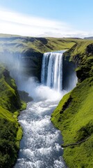 Obraz premium Majestic Waterfall in Lush Green Valley Iceland