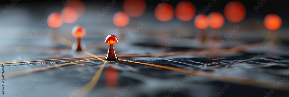 Poster network of illuminated mushroom-shaped objects