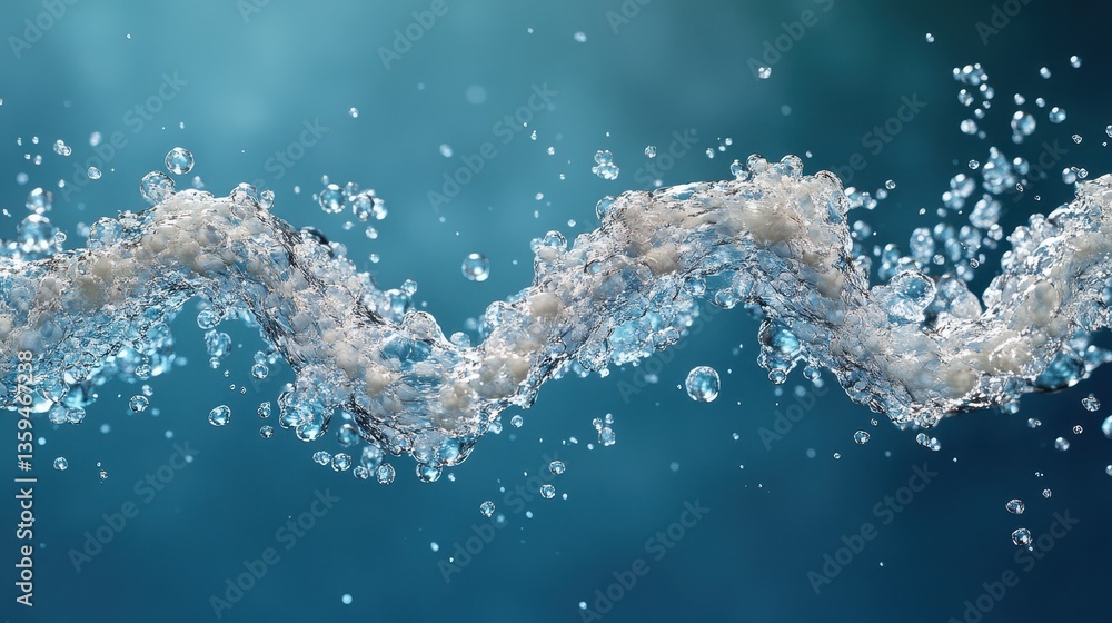 Poster clear water splashes in an abstract form against a blue gradient backdrop. perfect for use in ads re