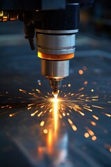 High-Precision CNC Plasma Cutting Machine in Operation, Generating a Shower of Sparks on Metal Sheet