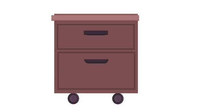 A compact brown wooden mobile drawer cabinet with two drawers and caster wheels, isolated on white. Ideal for organizing office supplies or personal items in a home office or small workspace.