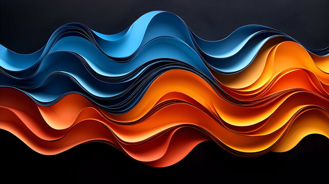 Abstract design with flowing waves of blue and orange hues against a dark backdrop creating a sense of movement and dep