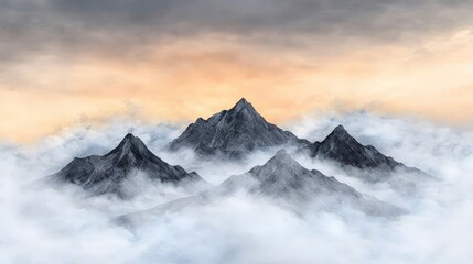 Obraz premium Majestic Mountainscape Peaks Clouds Dawn High Resolution Nature Photography