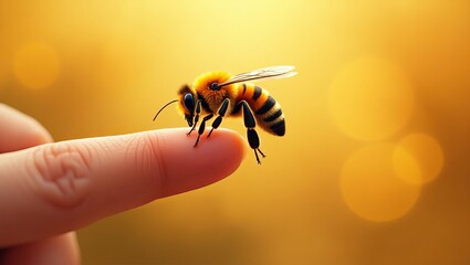 Close-Up Encounter_ A Stunning Vector Illustration of a Honeybee Perched on a Finger