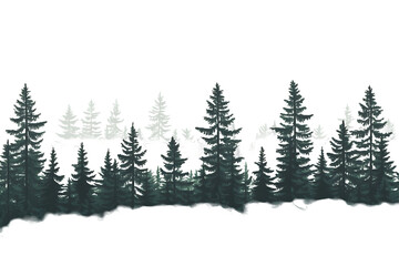 Isolated Illustration of Evergreen Silhouette Forest on Transparent Backdrop