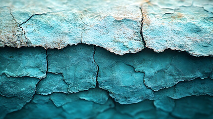 Obraz premium Abstract teal layered texture with rough edges and cracks creating a natural and organic pattern with varied depths and