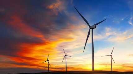 Obraz premium Majestic Wind Turbines at Sunset Renewable Energy Landscape