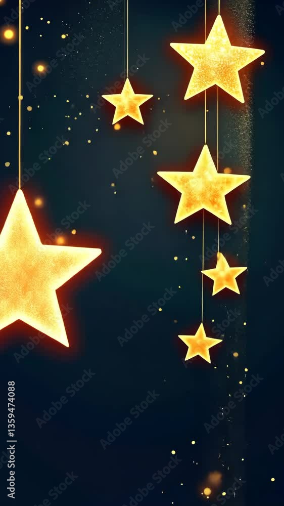 Aufkleber a black background with a row of gold stars hanging from the top. the stars are spaced out and are n