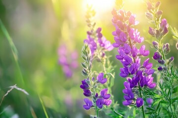 Naklejka premium Hairy Vetch Flower Blooms in Bright Purple on a Sunny Spring Day