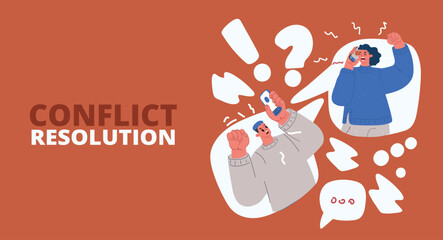 Cartoon vector illustration of a man and woman arguing over the phone, capturing a tense moment in digital communication