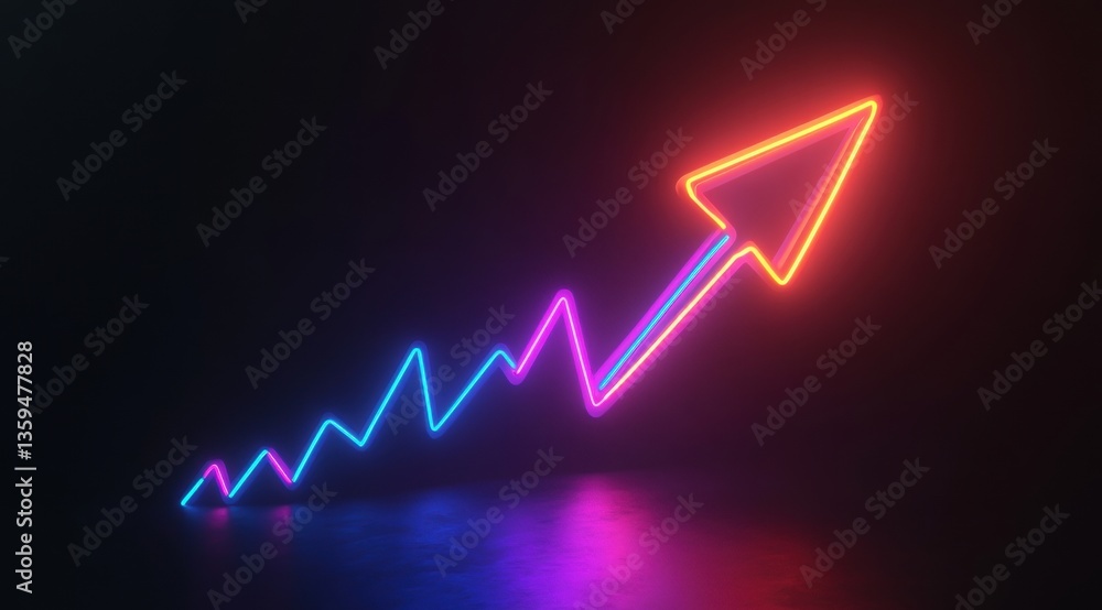 Aufkleber 3d render of a glowing neon arrow pointing up and moving from left to right