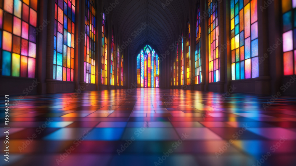 Aufkleber A digital cathedral where the stained glass windows are animated code, depicting the truth in