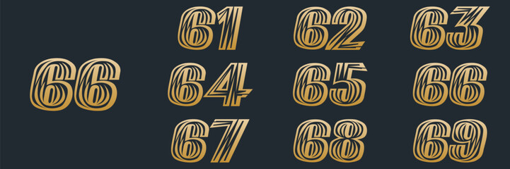 collection anniversary year logo designs. abstract number, vector illustration. gold logo and black background