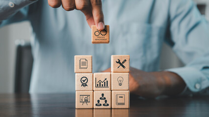  Process improvement concept, Continuous improvement,  Improve the efficiency and effectiveness of company and industry operations Businessman solving problems improving organizational processes.