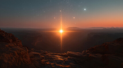 Alien Sunrise Over Rocky Terrain