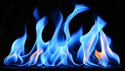 Vibrant Blue Flames Dancing on Black Background, Copy Space on Top for Text and Design